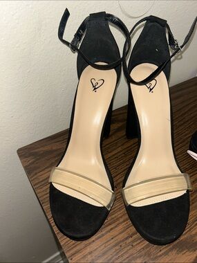 Othr Black Suede Block-Heel Sandals with Clear Front Strap